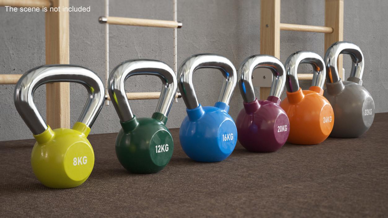 Vinyl Coated Kettlebell Weights Set 8-32kg 3D