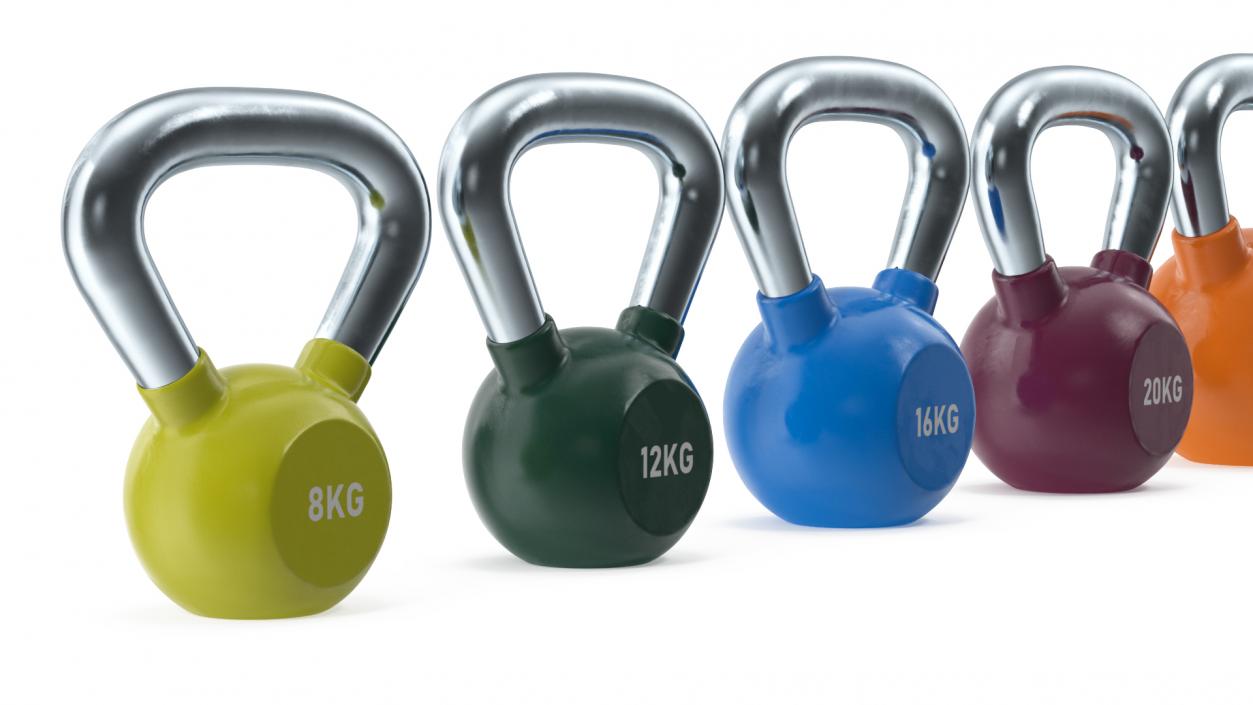 Vinyl Coated Kettlebell Weights Set 8-32kg 3D