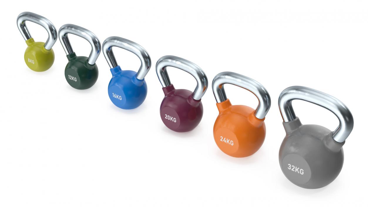 Vinyl Coated Kettlebell Weights Set 8-32kg 3D