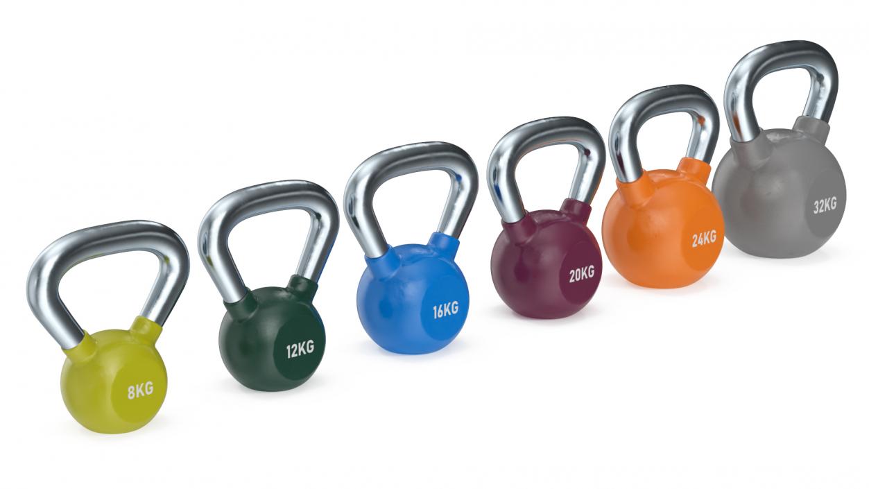 Vinyl Coated Kettlebell Weights Set 8-32kg 3D