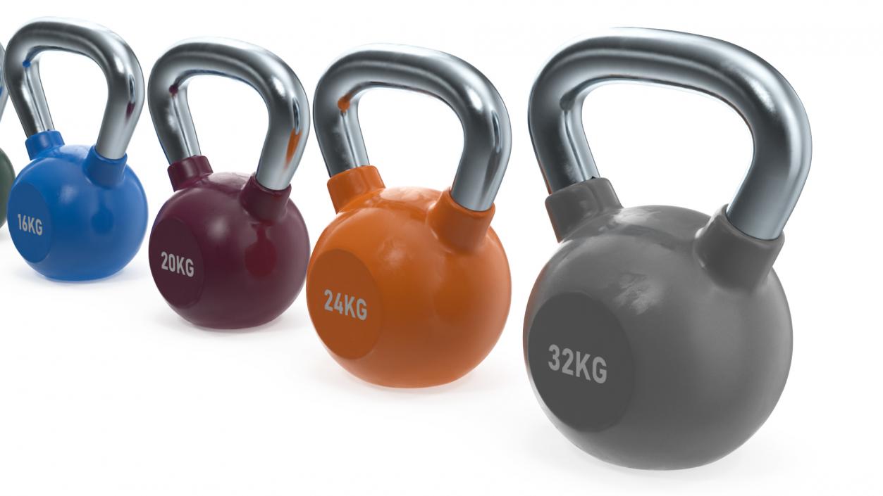 Vinyl Coated Kettlebell Weights Set 8-32kg 3D