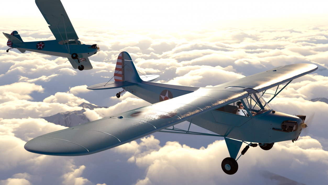 3D model Monoplane Aircraft Piper J-3 Rigged