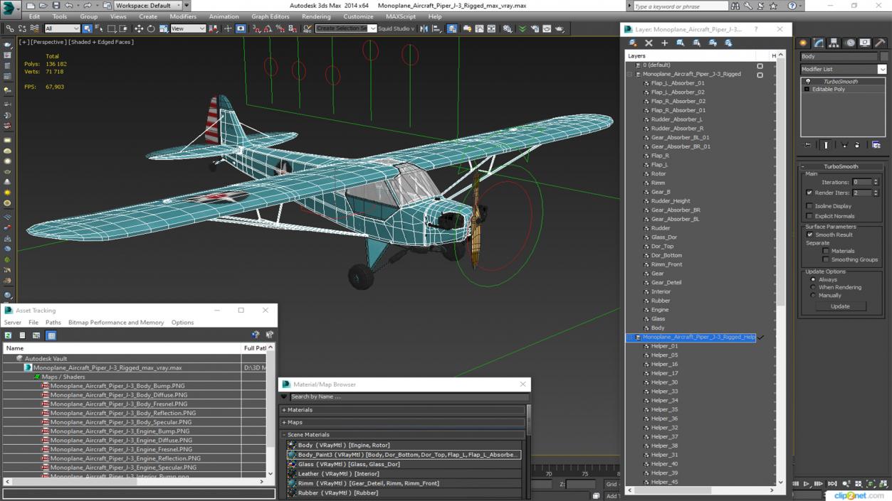 3D model Monoplane Aircraft Piper J-3 Rigged