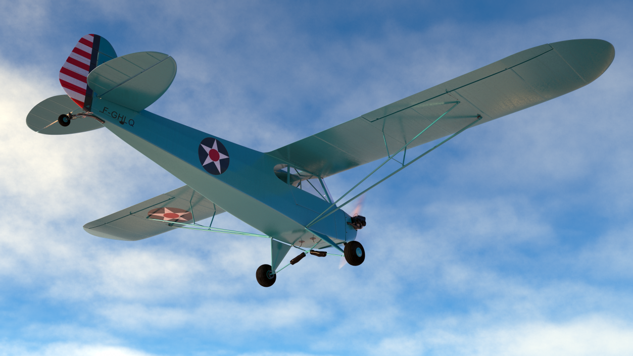 3D model Monoplane Aircraft Piper J-3 Rigged