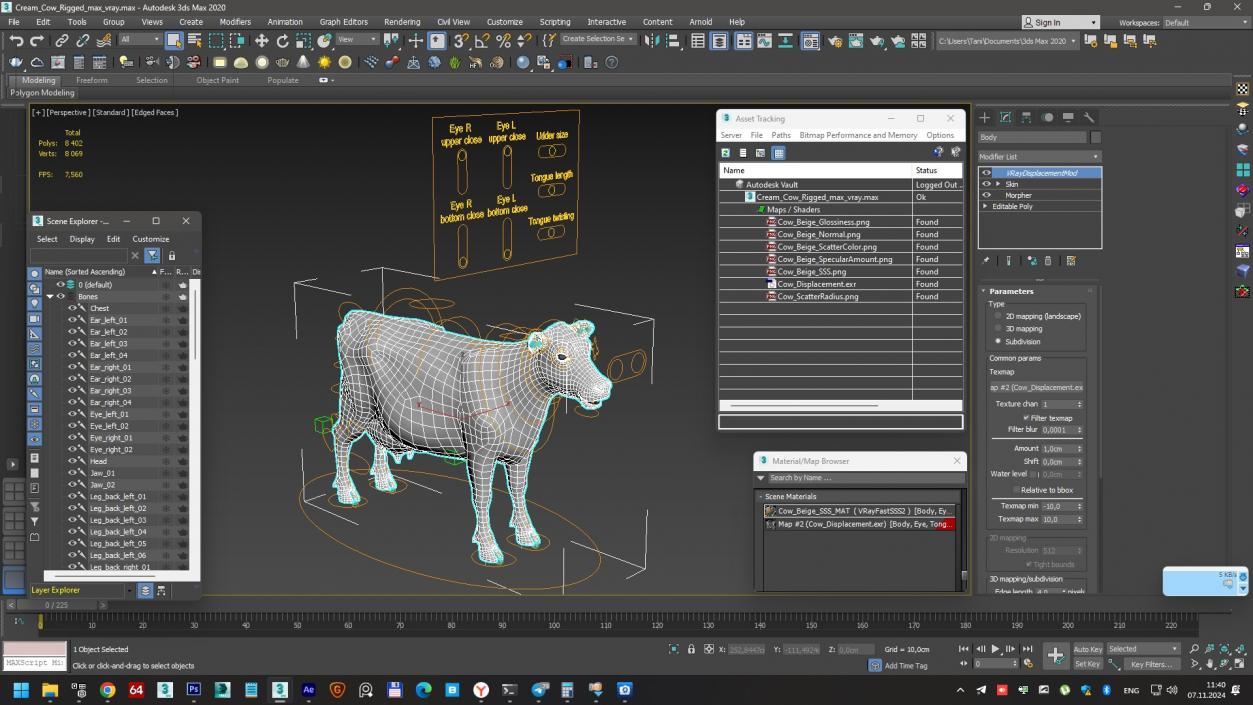 3D Cream Cow Rigged