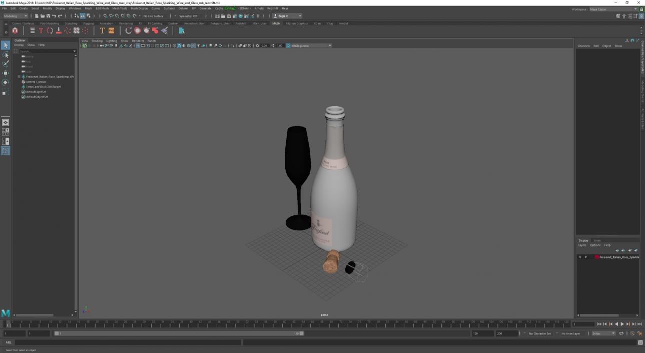 Freixenet Italian Rose Sparkling Wine and Glass 3D