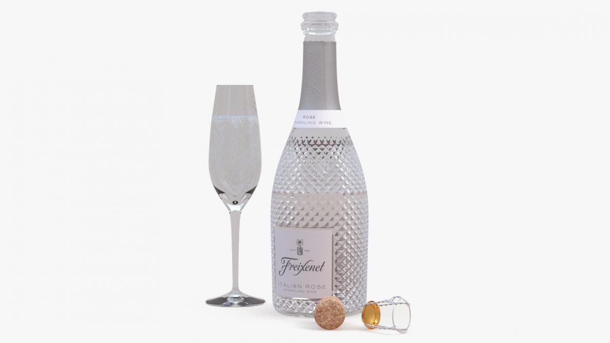 Freixenet Italian Rose Sparkling Wine and Glass 3D