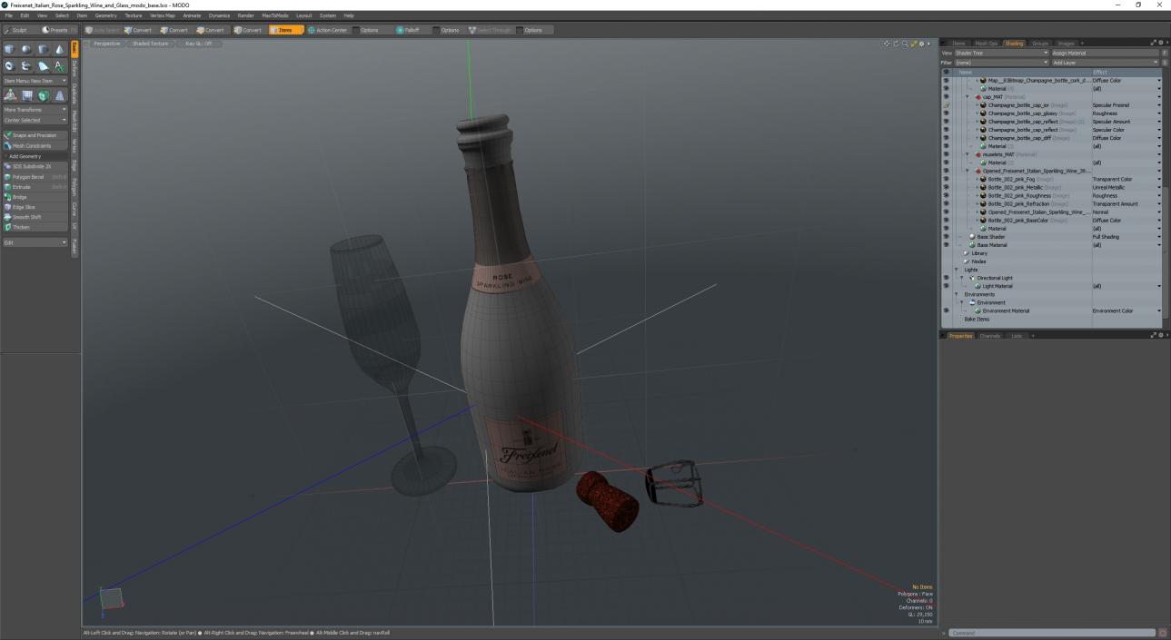 Freixenet Italian Rose Sparkling Wine and Glass 3D