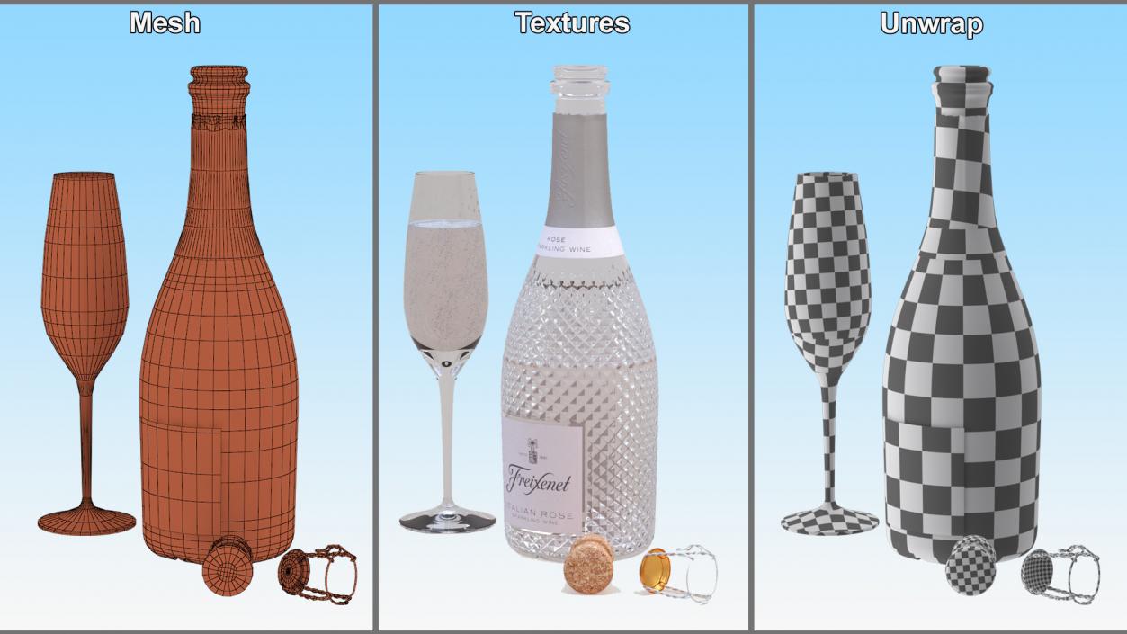 Freixenet Italian Rose Sparkling Wine and Glass 3D