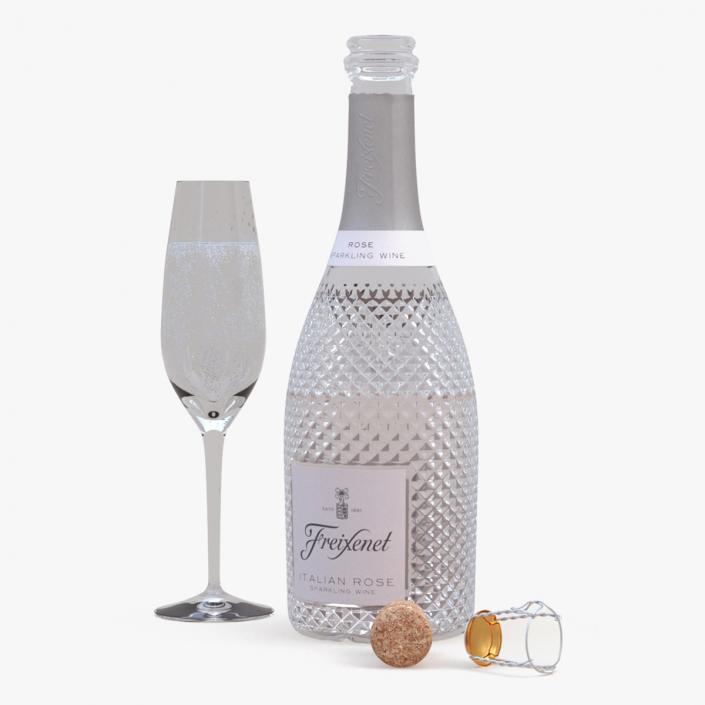 Freixenet Italian Rose Sparkling Wine and Glass 3D