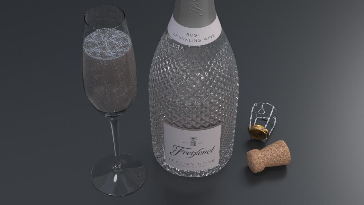 Freixenet Italian Rose Sparkling Wine and Glass 3D