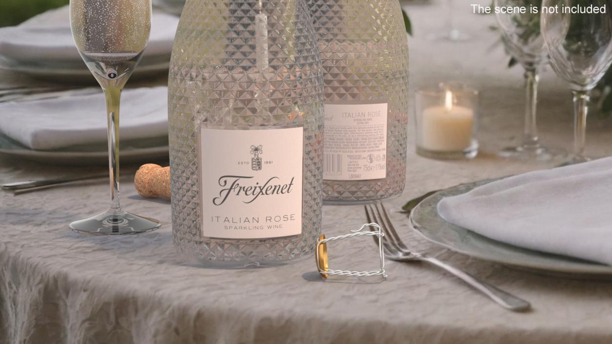 Freixenet Italian Rose Sparkling Wine and Glass 3D