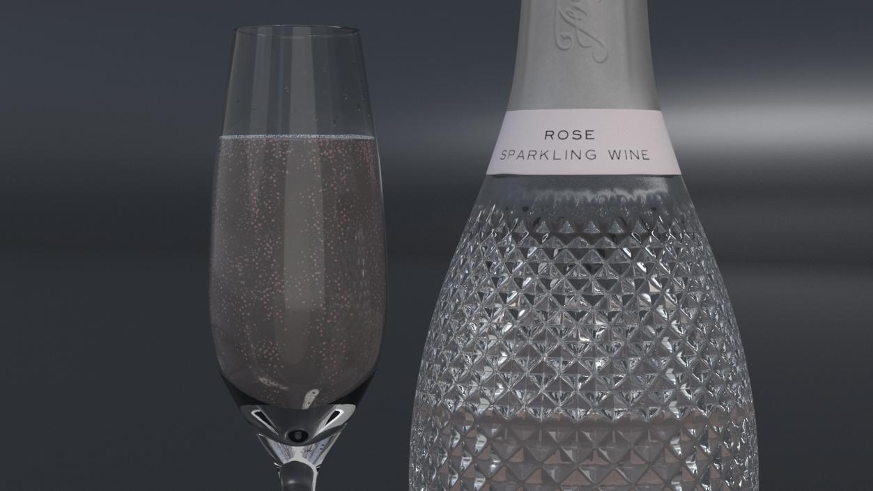 Freixenet Italian Rose Sparkling Wine and Glass 3D