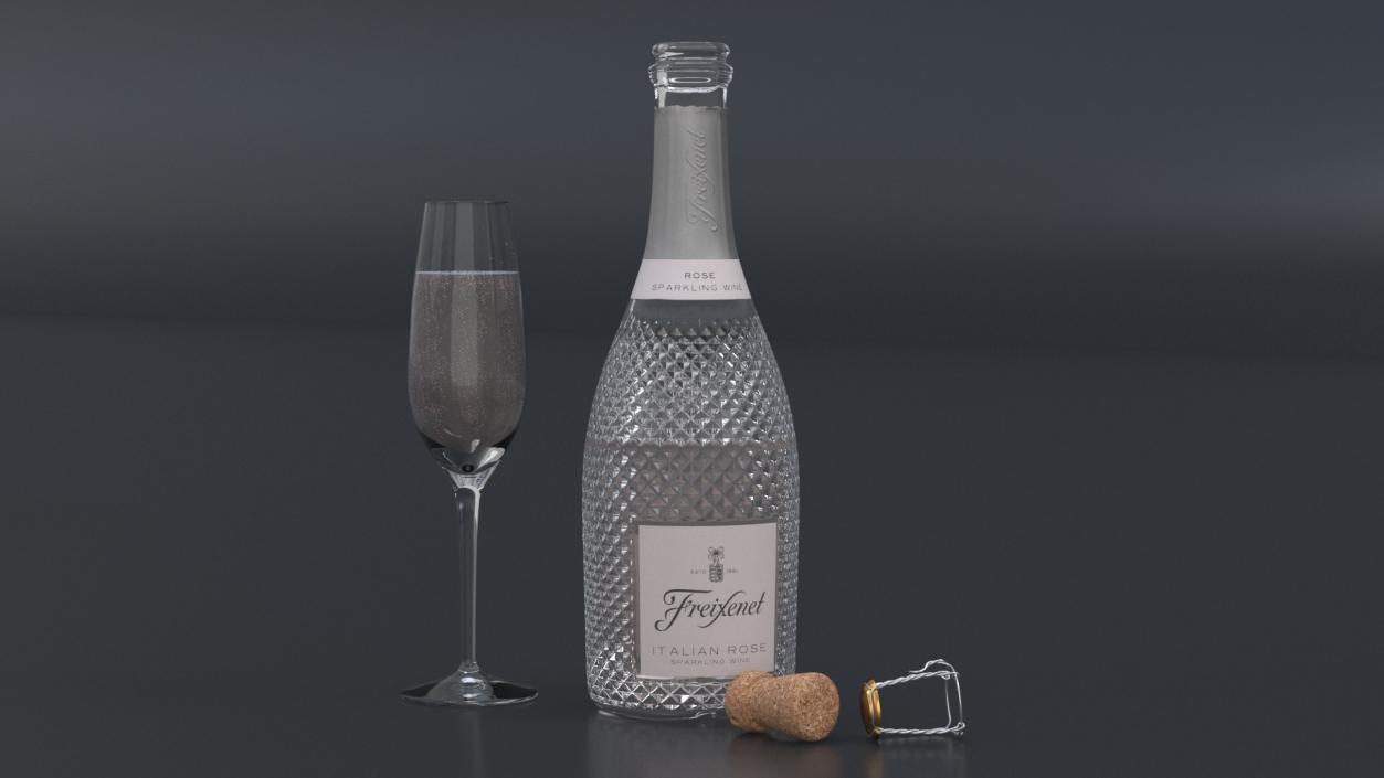 Freixenet Italian Rose Sparkling Wine and Glass 3D