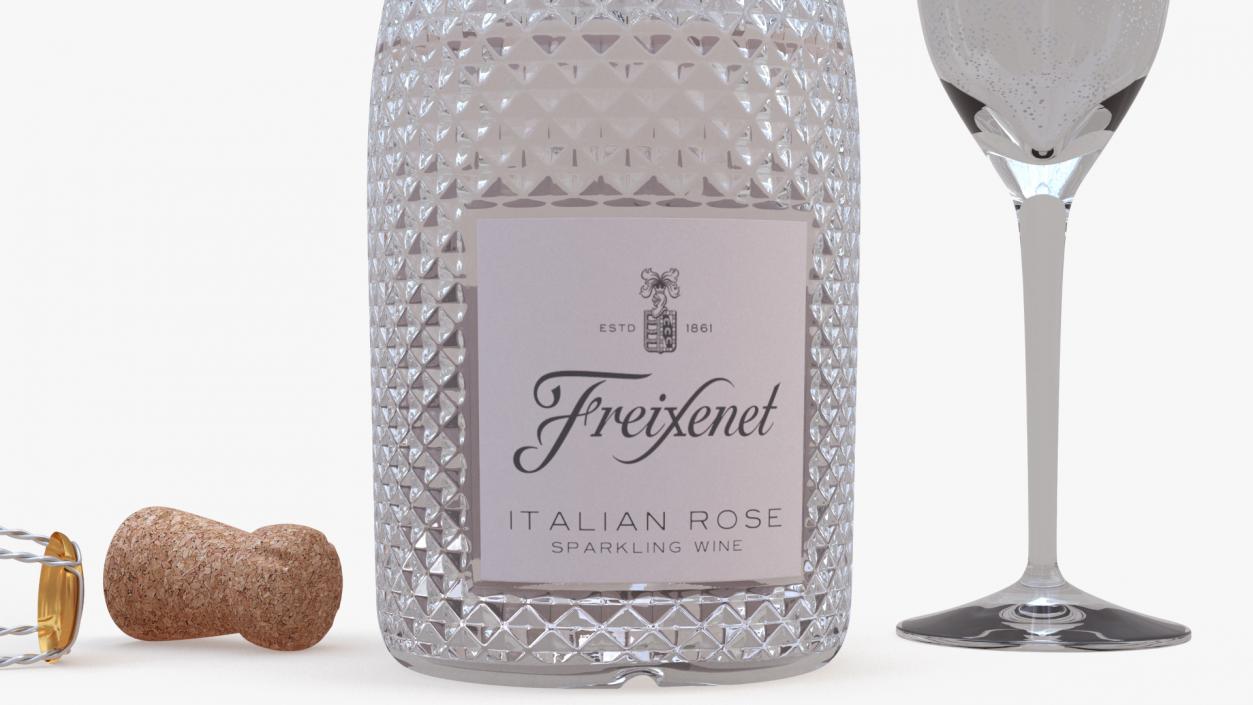 Freixenet Italian Rose Sparkling Wine and Glass 3D