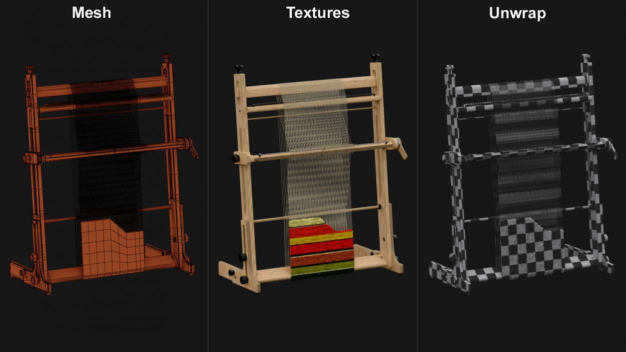 3D Wooden Tapestry Weaving Loom Aged model