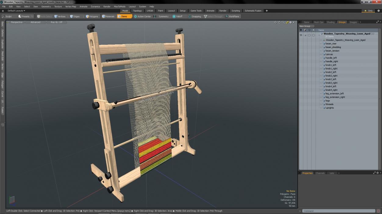 3D Wooden Tapestry Weaving Loom Aged model