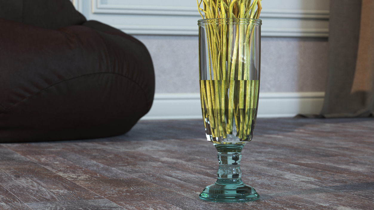 3D Curly Willow Branches with Leafs in Glass Vase