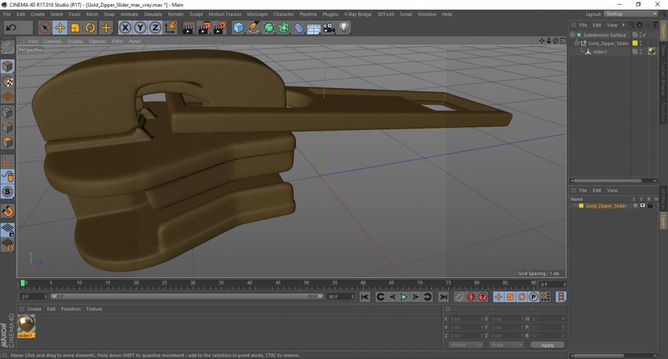 3D Gold Zipper Slider model