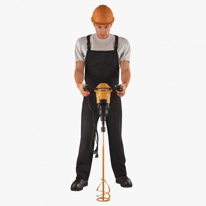 3D Worker with Electric Cement Mixer model