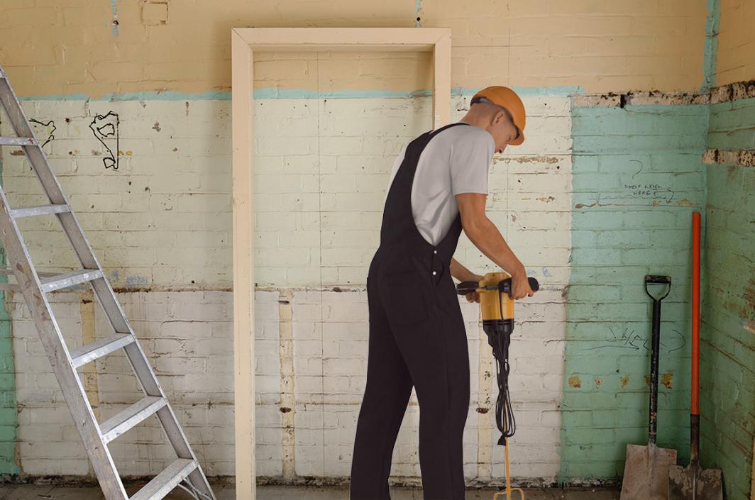 3D Worker with Electric Cement Mixer model