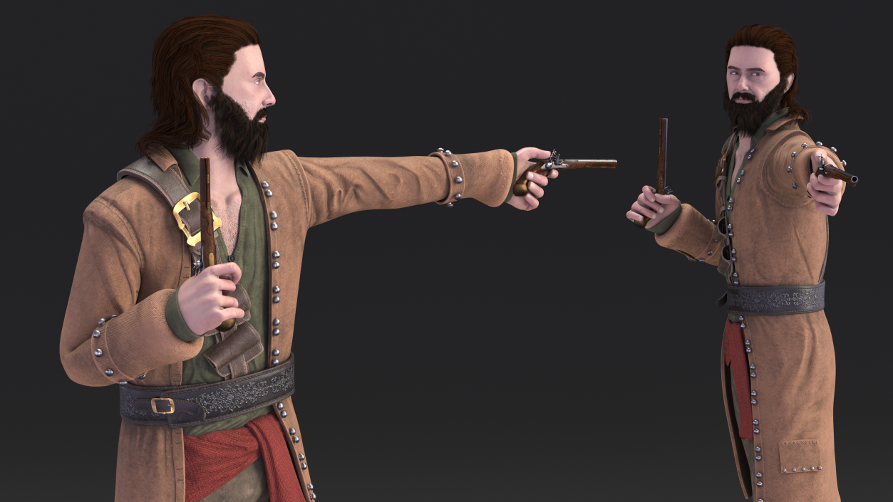 Rogue Pirate Man with Pistols 3D model