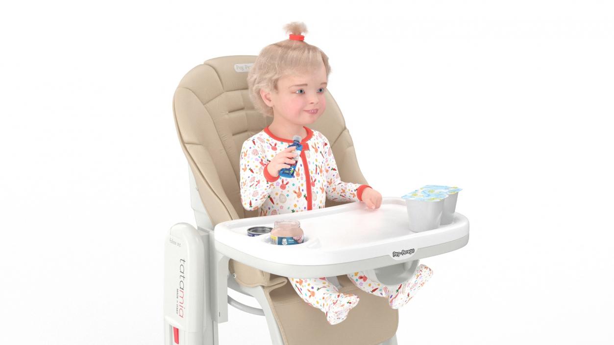 Baby Girl in High Chair Fur Rigged 3D model