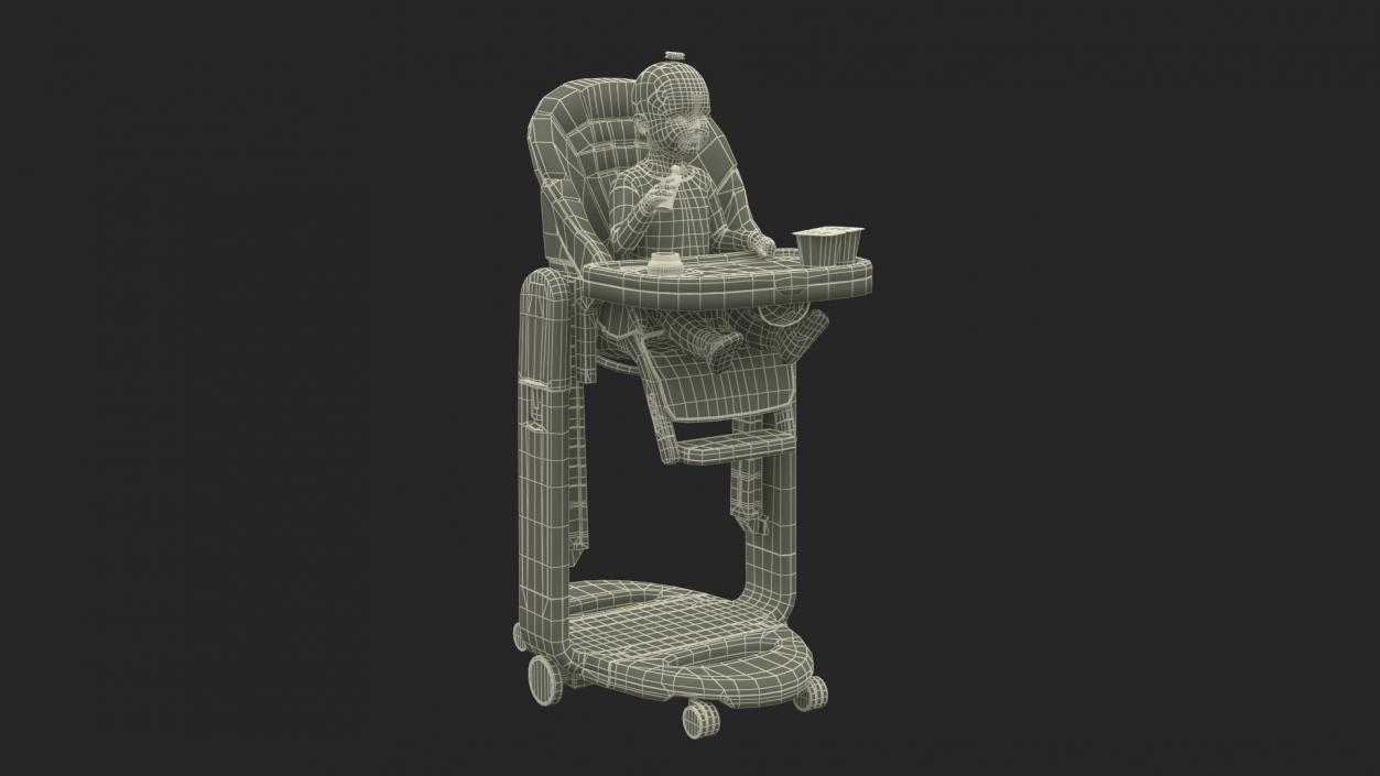 Baby Girl in High Chair Fur Rigged 3D model