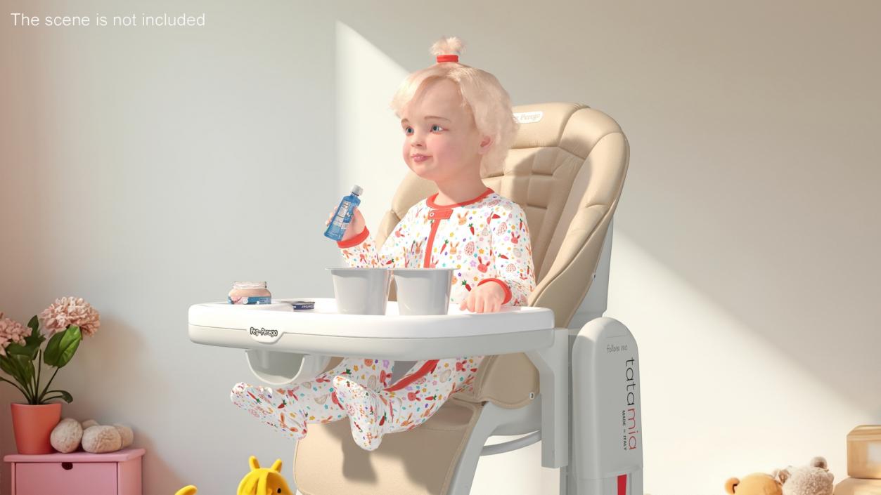 Baby Girl in High Chair Fur Rigged 3D model