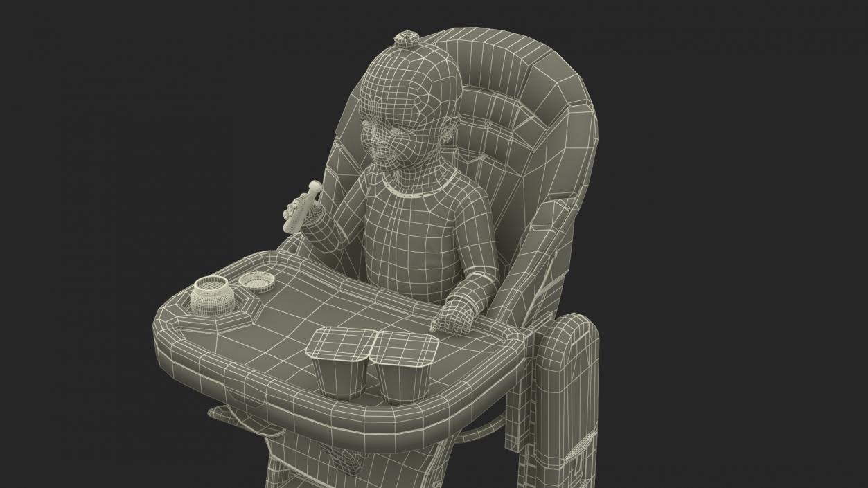 Baby Girl in High Chair Fur Rigged 3D model