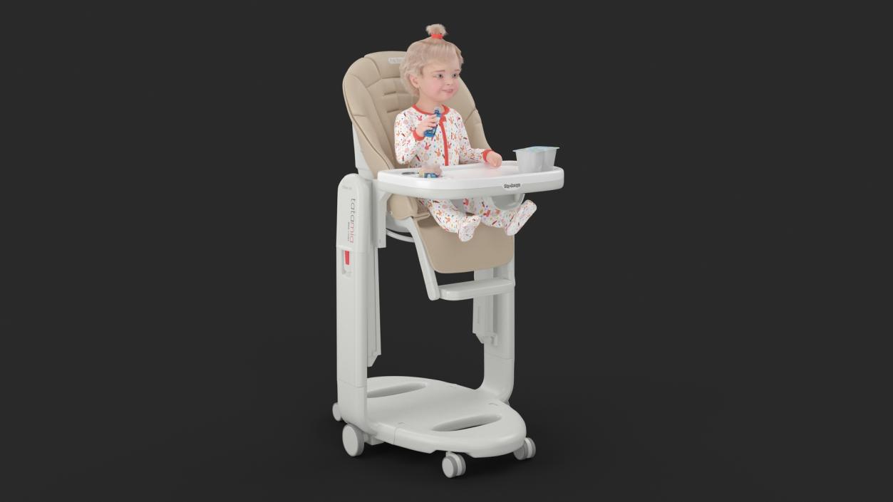 Baby Girl in High Chair Fur Rigged 3D model