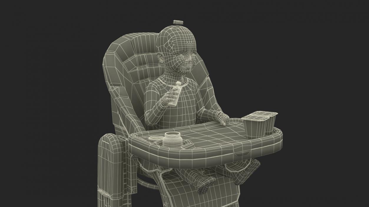 Baby Girl in High Chair Fur Rigged 3D model