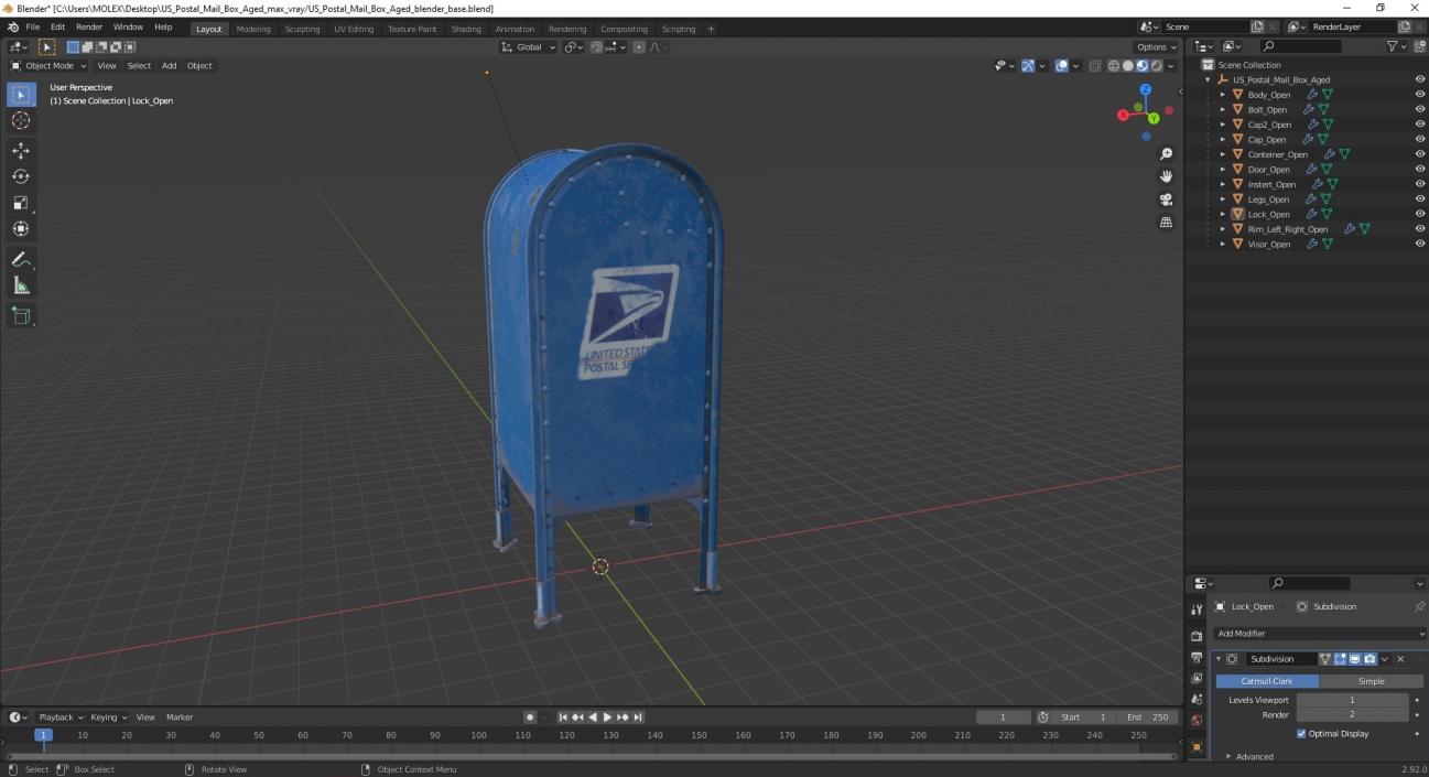 3D US Postal Mail Box Aged model