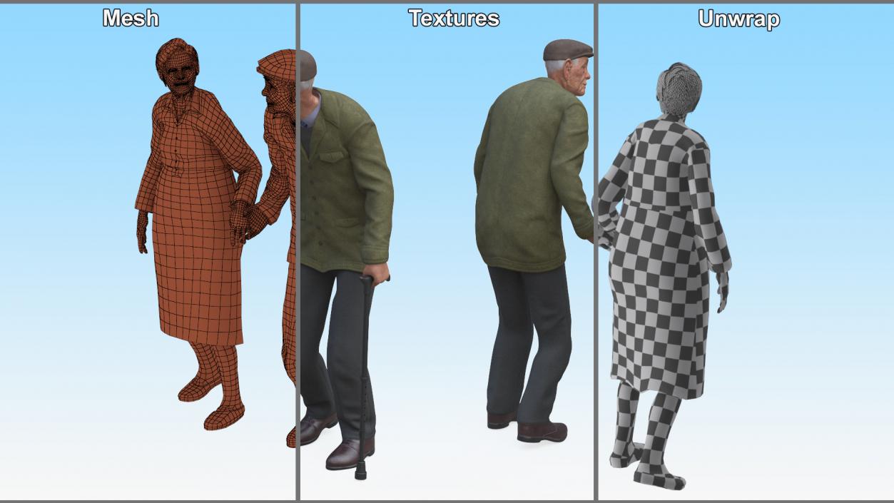 Older People Walking Together 3D model