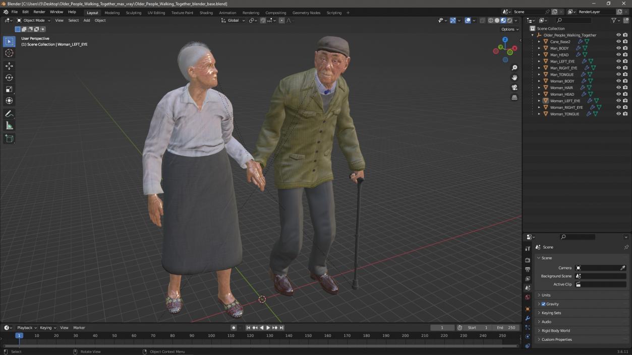 Older People Walking Together 3D model