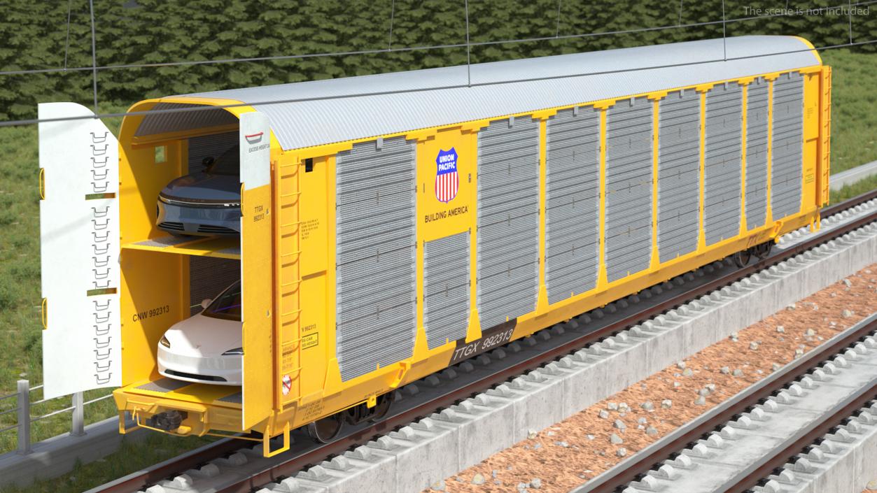 3D model Autorack Railroad Car with Electric Cars