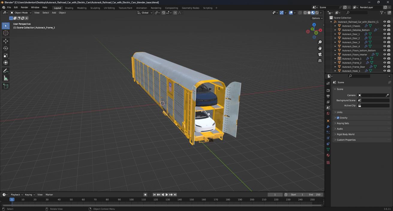 3D model Autorack Railroad Car with Electric Cars