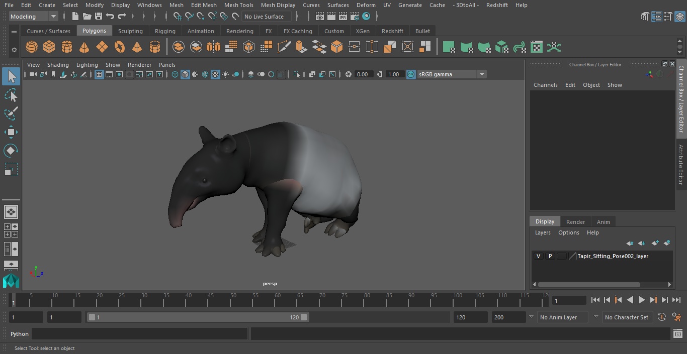 3D Tapir Sitting Pose model