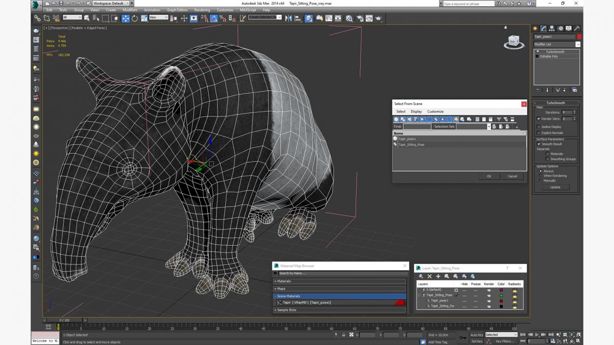 3D Tapir Sitting Pose model