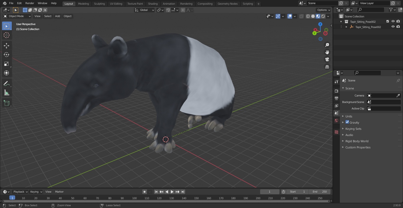 3D Tapir Sitting Pose model