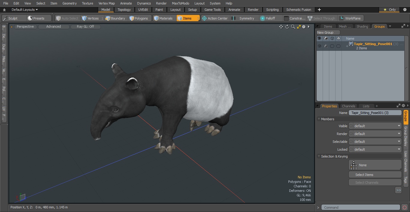 3D Tapir Sitting Pose model