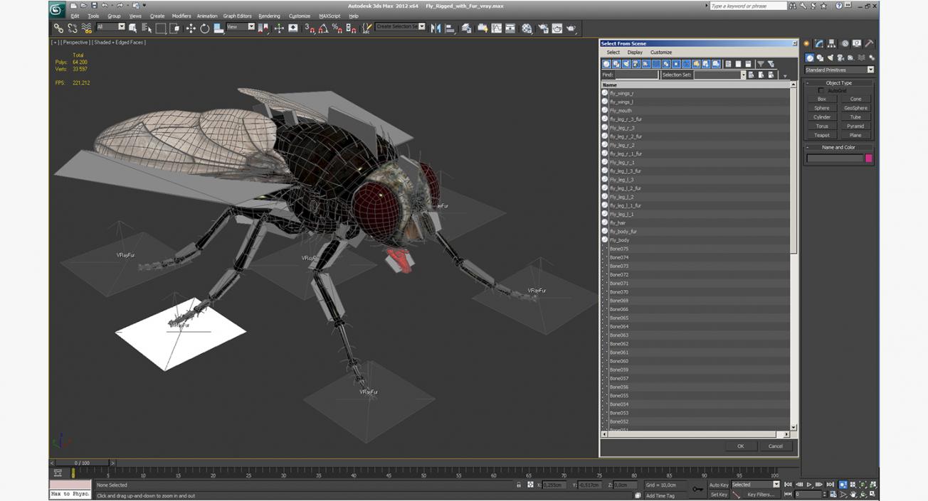 Fly Rigged with Fur 3D model