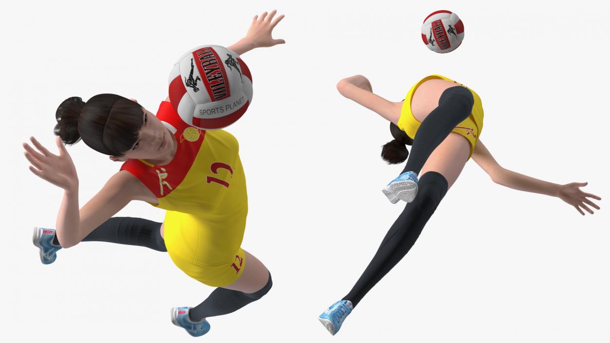 Young Chinese Woman Volleyball Player Pose 3D