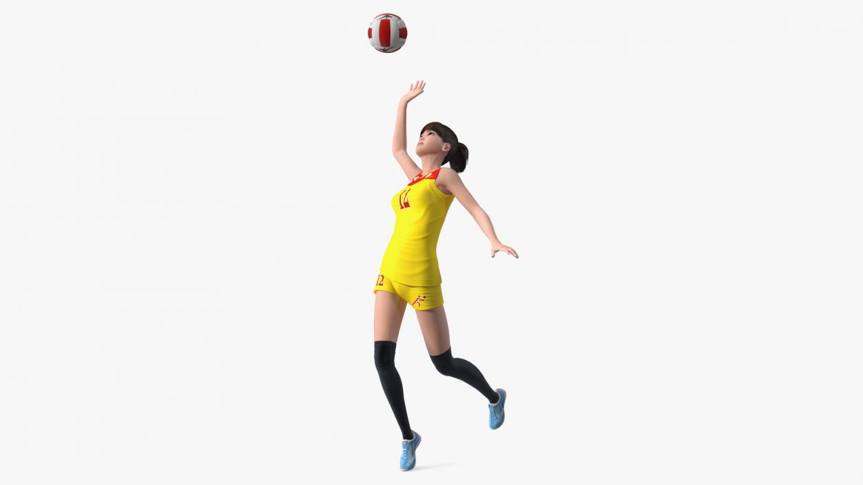 Young Chinese Woman Volleyball Player Pose 3D