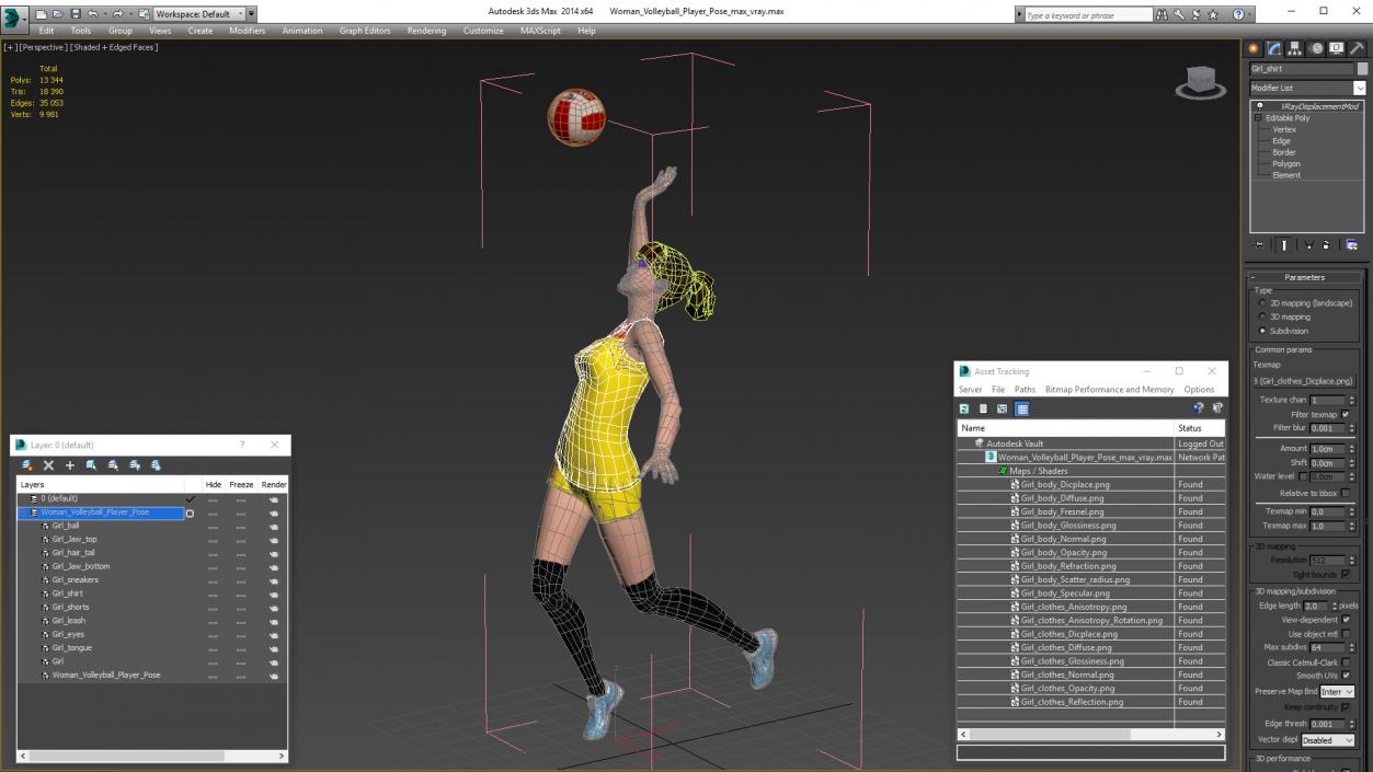 Young Chinese Woman Volleyball Player Pose 3D