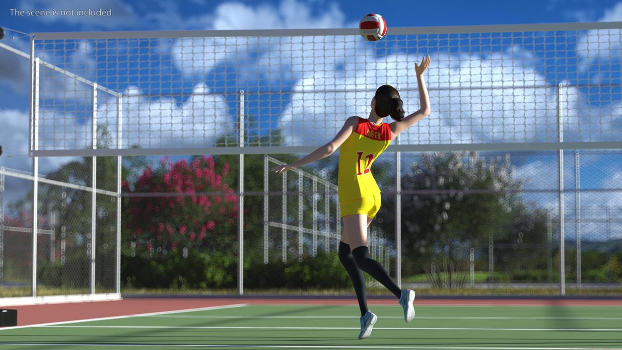 Young Chinese Woman Volleyball Player Pose 3D