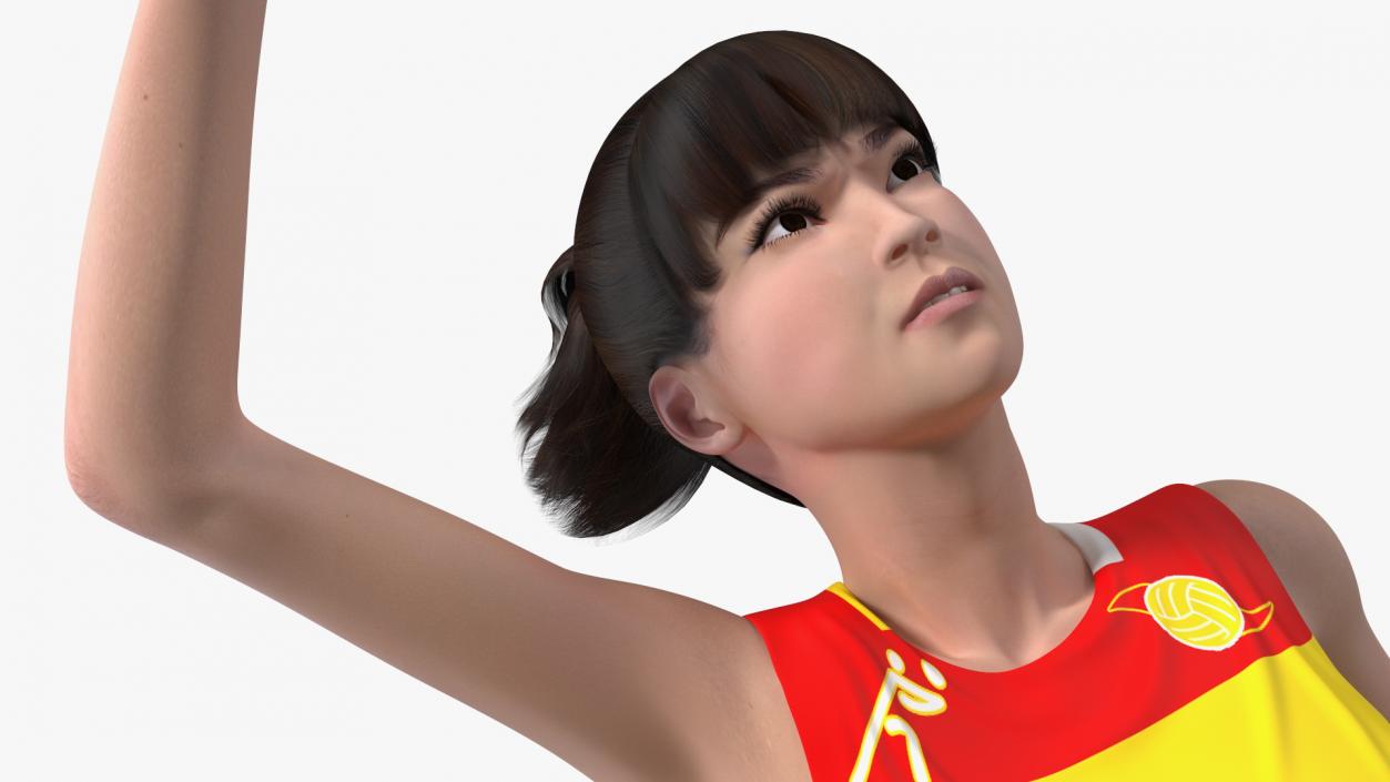 Young Chinese Woman Volleyball Player Pose 3D