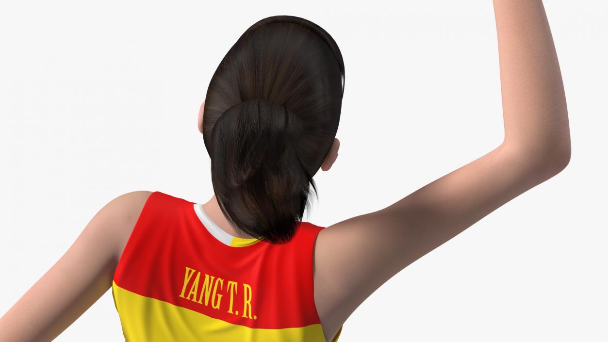 Young Chinese Woman Volleyball Player Pose 3D