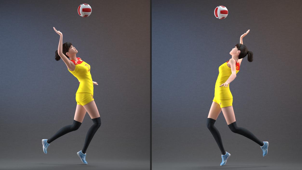 Young Chinese Woman Volleyball Player Pose 3D