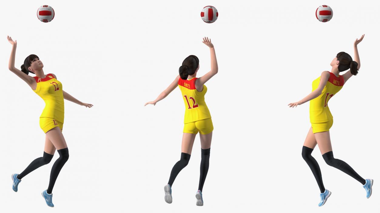 Young Chinese Woman Volleyball Player Pose 3D